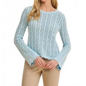 NEW FDJ long sleeve garment dye sweater top in pacific blue